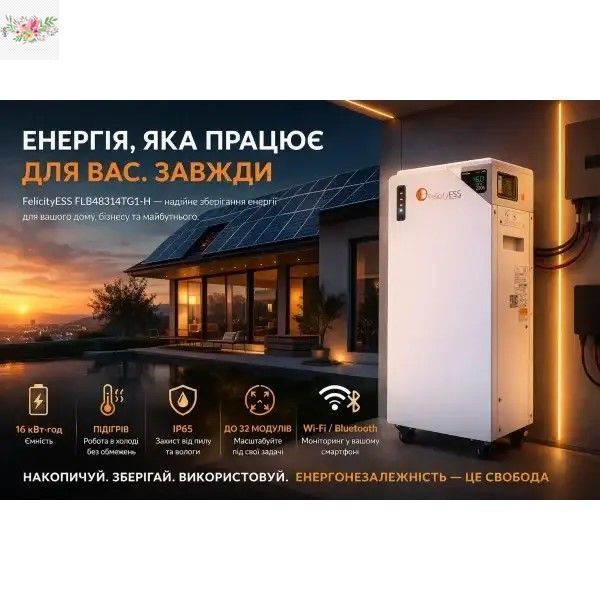 Акумулятор Felicity ESS FLB48314TG1-H LiFePO4 51.2В 314А&middot;г 16 кВт&middot;год з підігрівом для інвертора та ДБЖ BS2015 фото